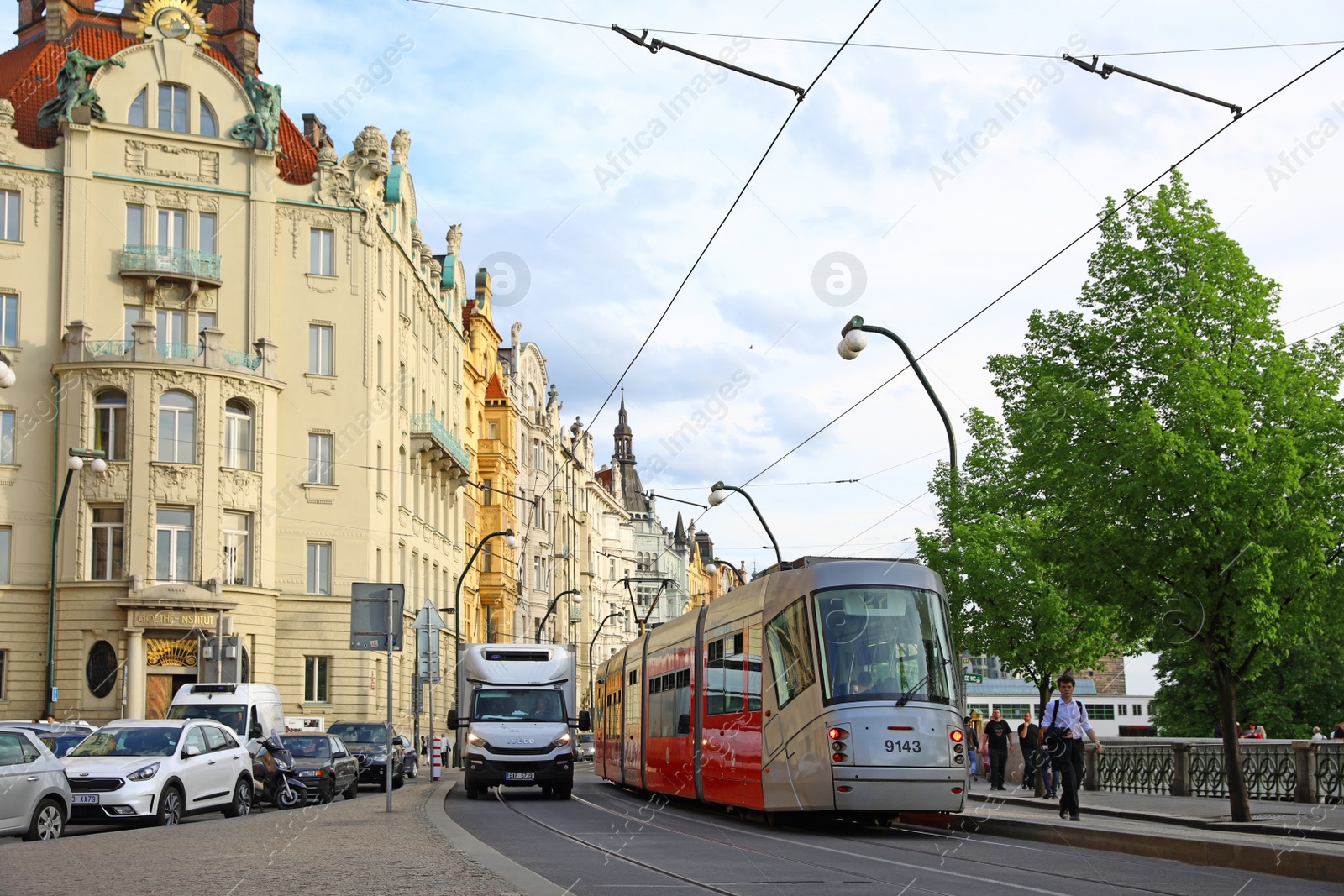 Photo of PRAGUE, CZECH REPUBLIC - APRIL 25, 2019: City street with beautiful buildings and road traffic
