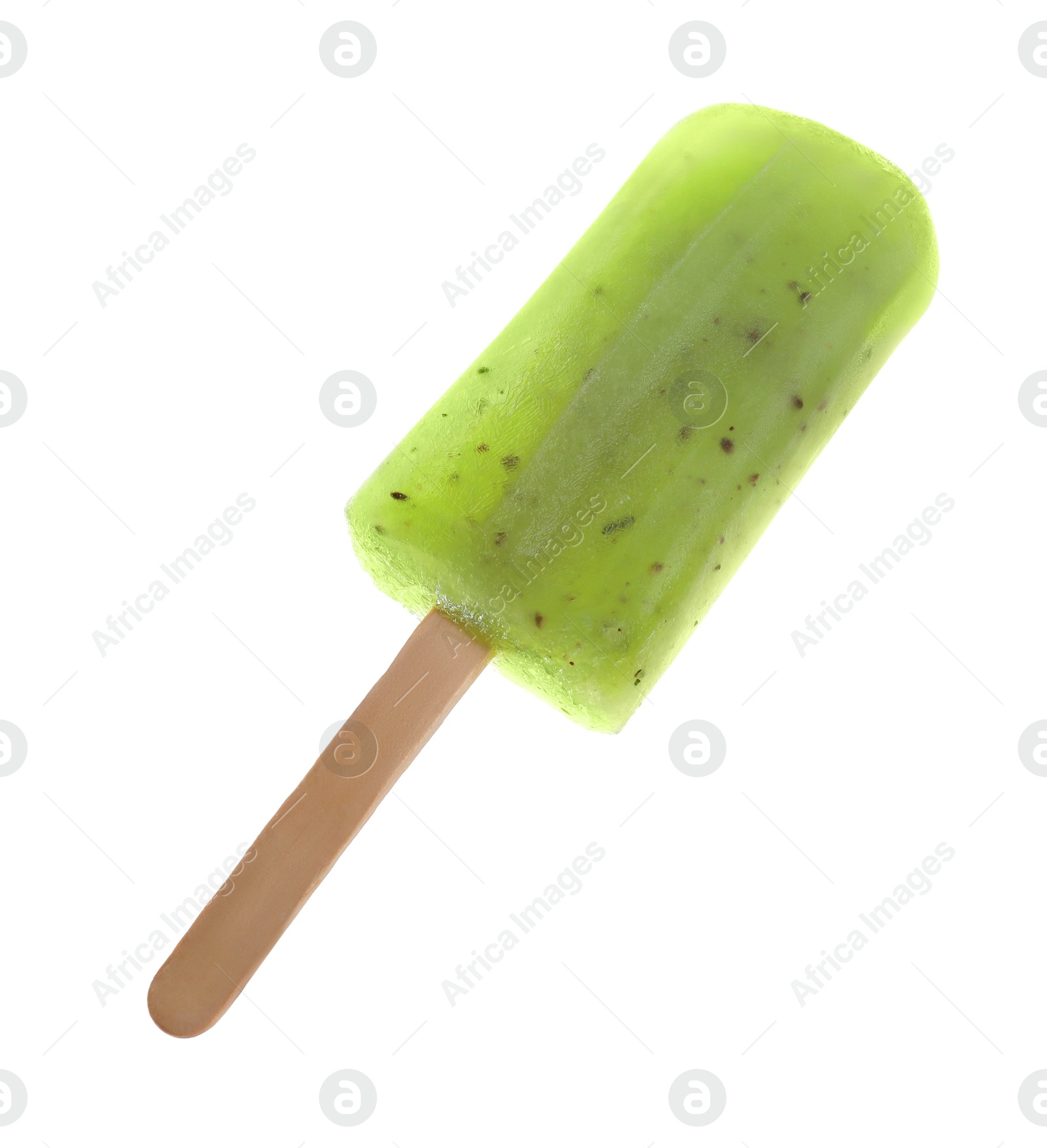 Photo of Tasty kiwi ice pop isolated on white. Fruit popsicle