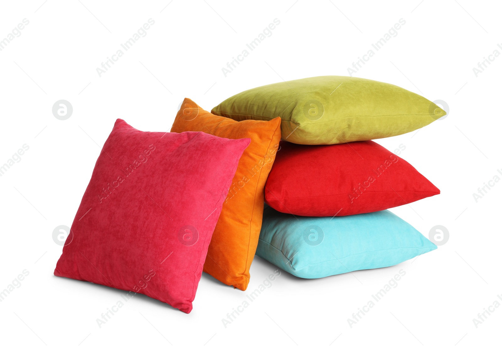 Photo of Different colorful decorative pillows on white background