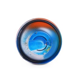 Photo of One can of bright spray paint isolated on white, top view