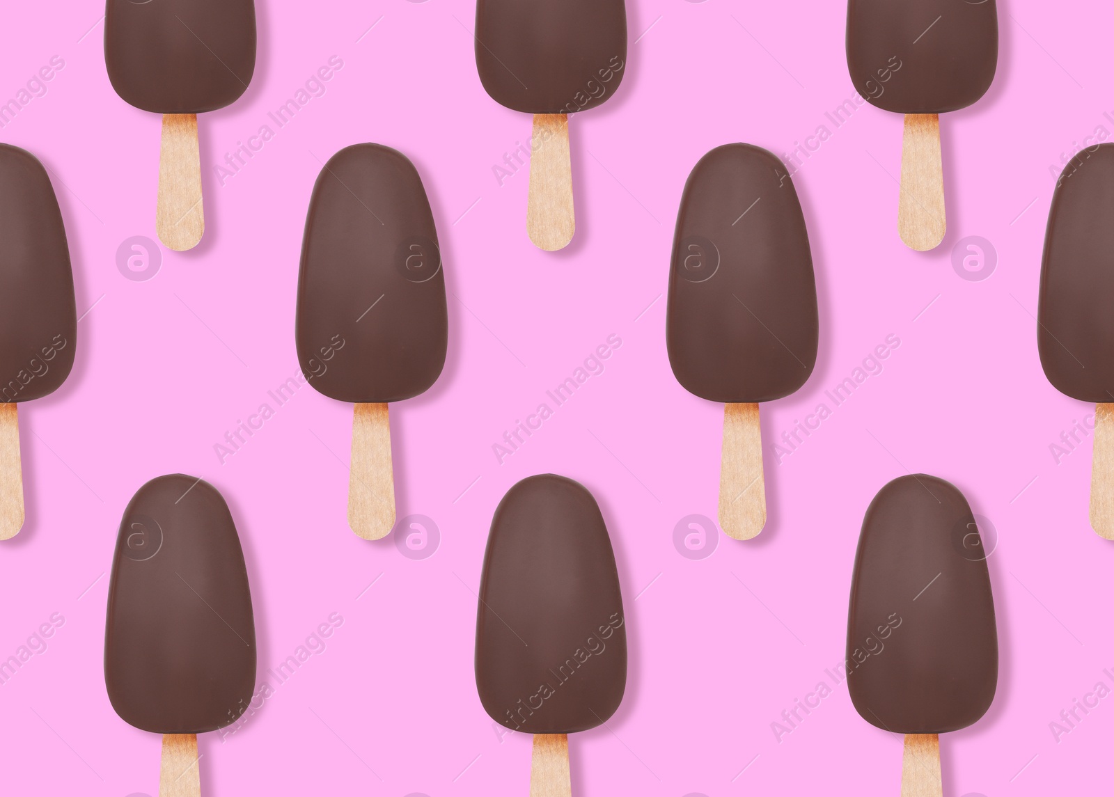 Image of Pattern with chocolate-glazed ice cream on light violet background