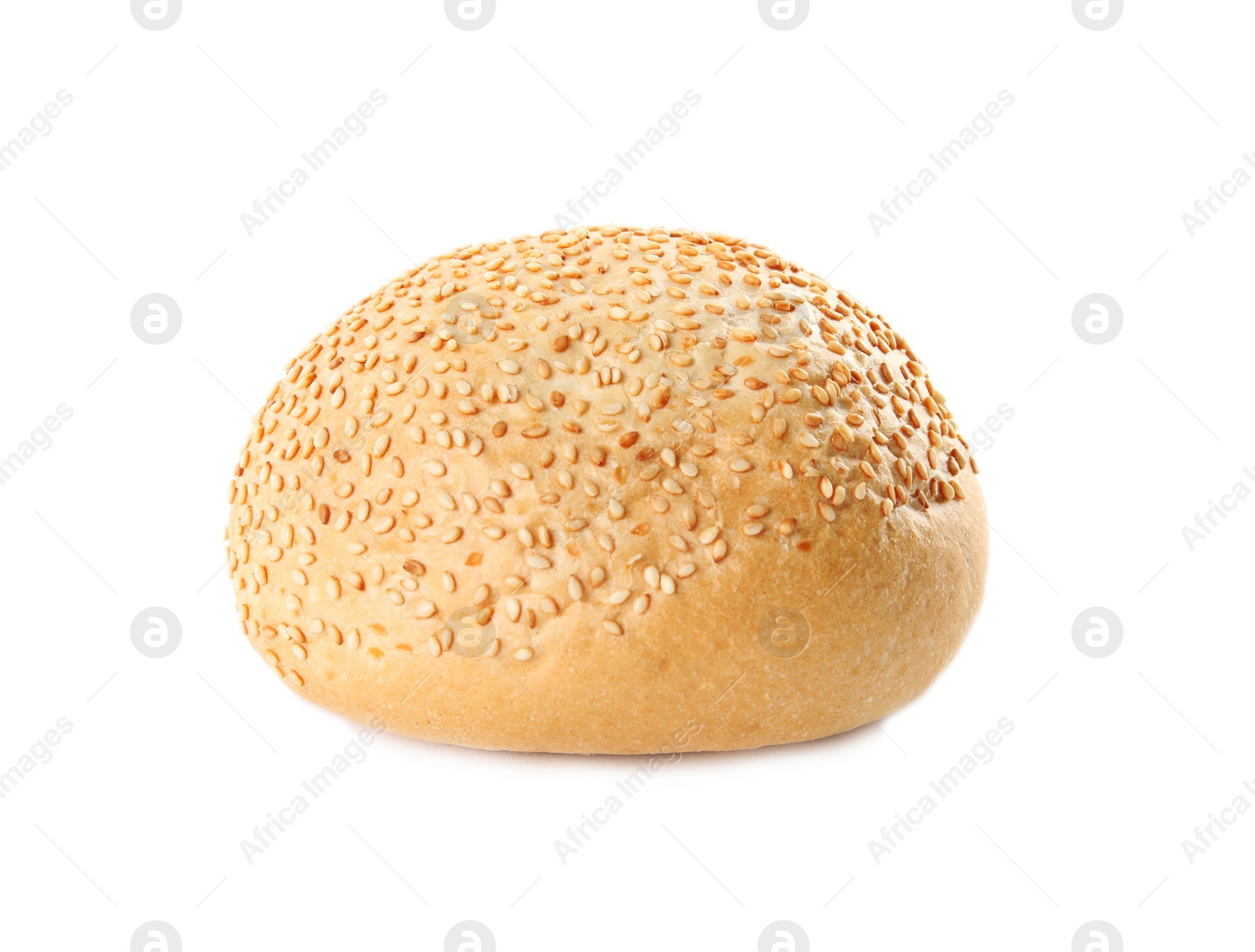 Photo of Bun with sesame seeds isolated on white. Fresh bread