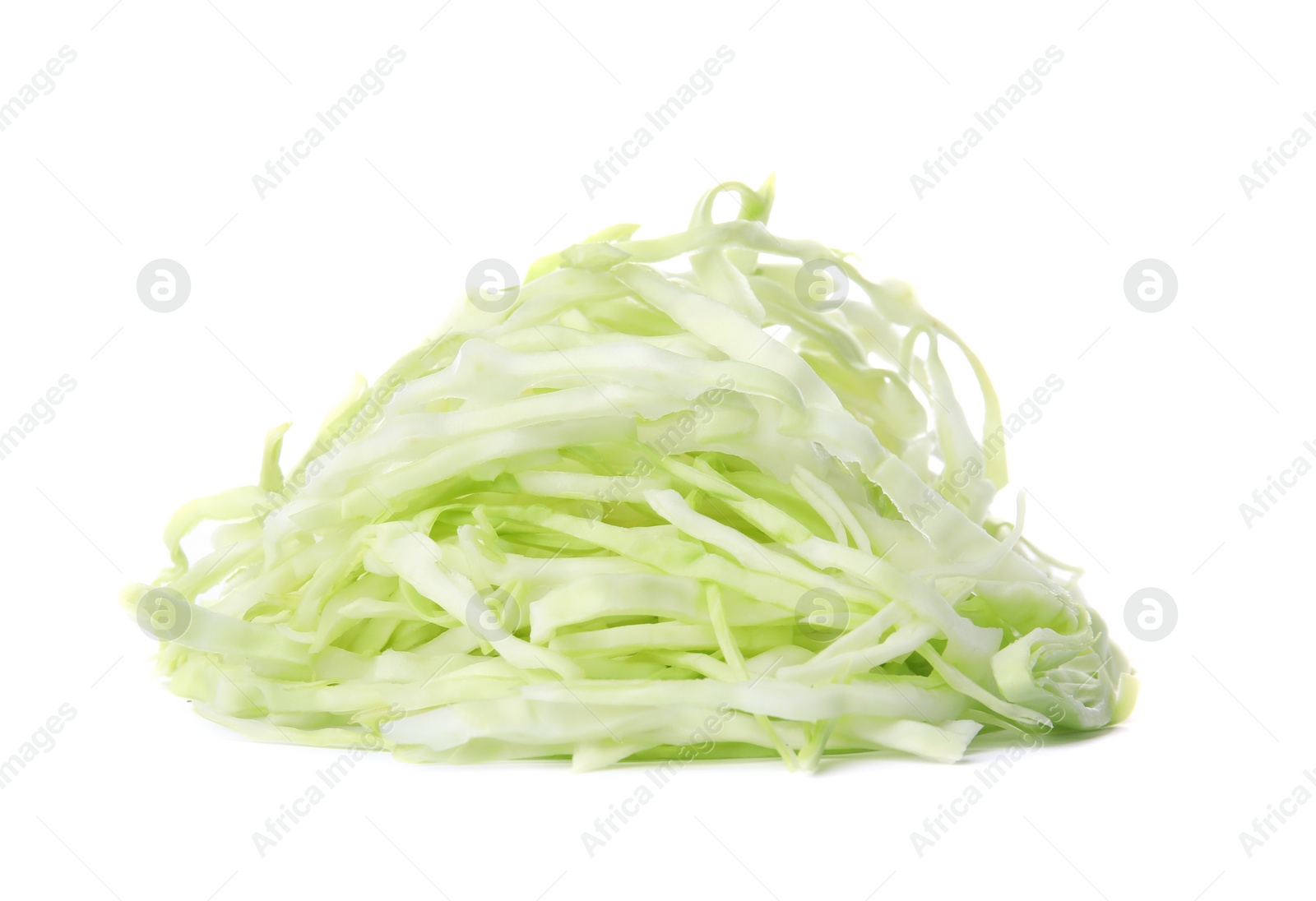 Photo of Chopped cabbage on white background. Healthy food