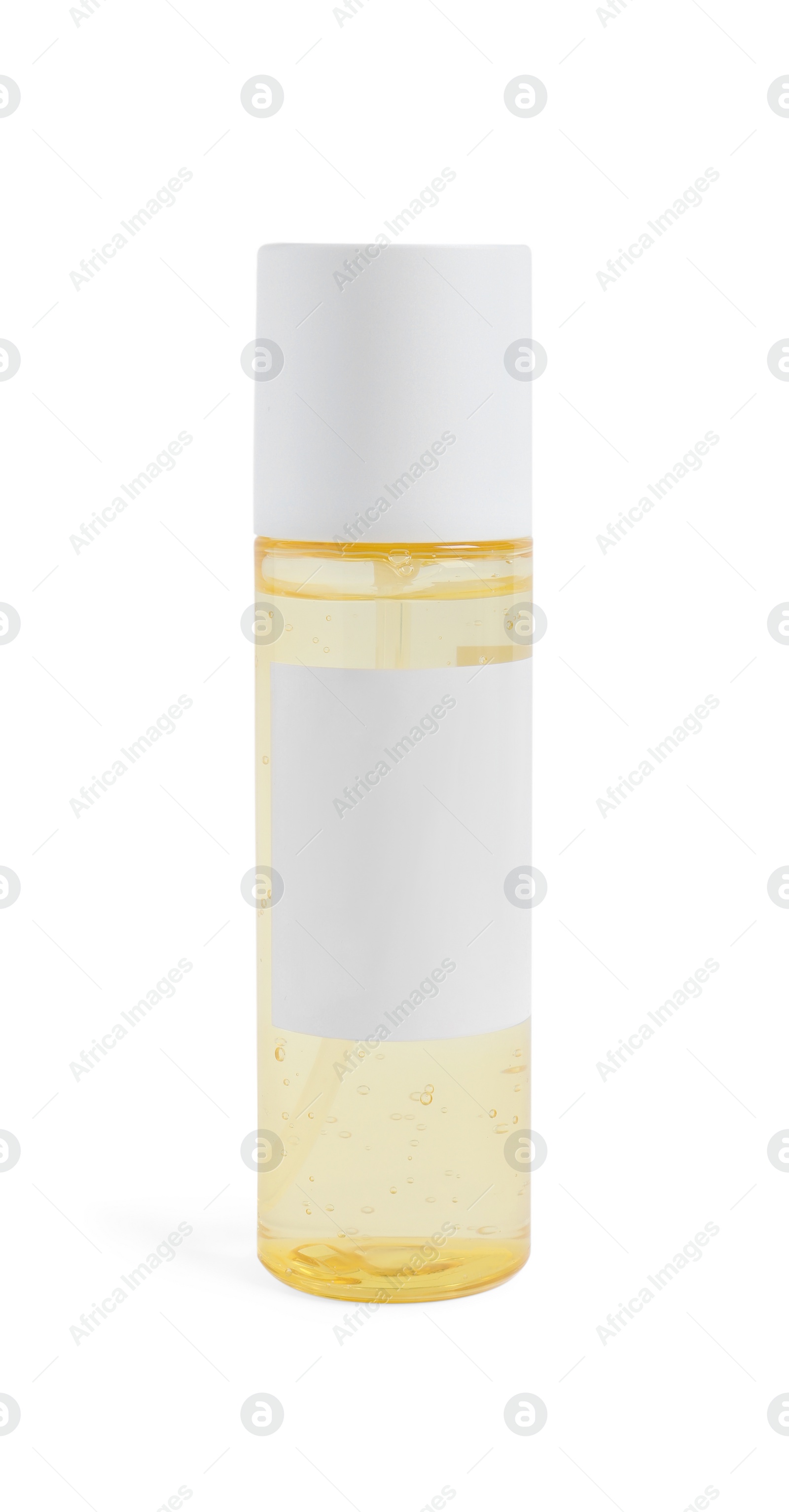 Photo of Bottle with cosmetic product on white background