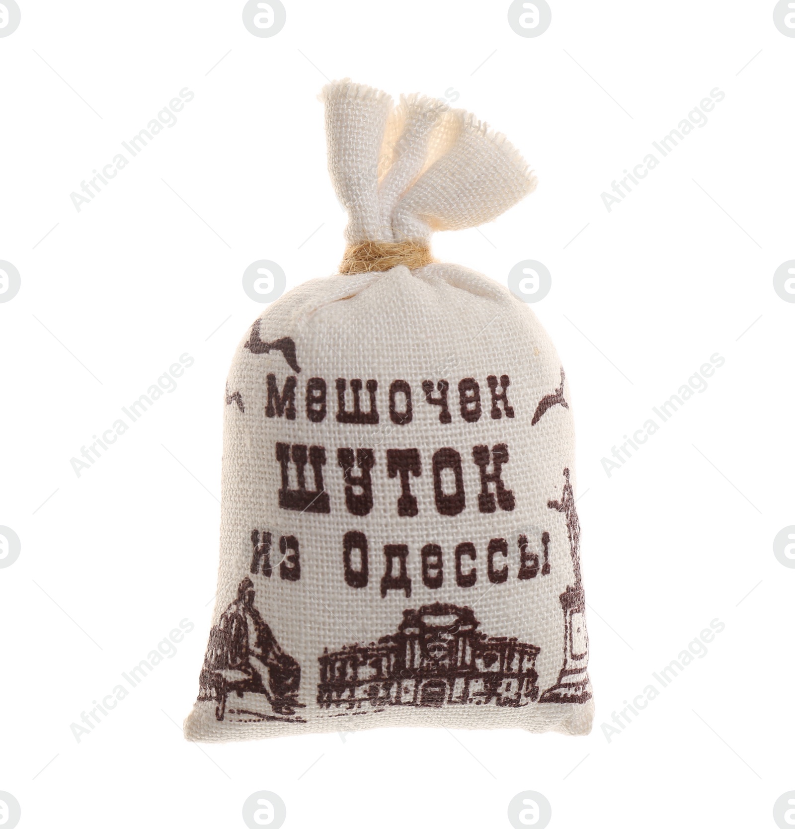 Photo of MYKOLAIV, UKRAINE - DECEMBER 24, 2018: Souvenir fridge magnet with text sack of jokes from Odessa in russian on white background