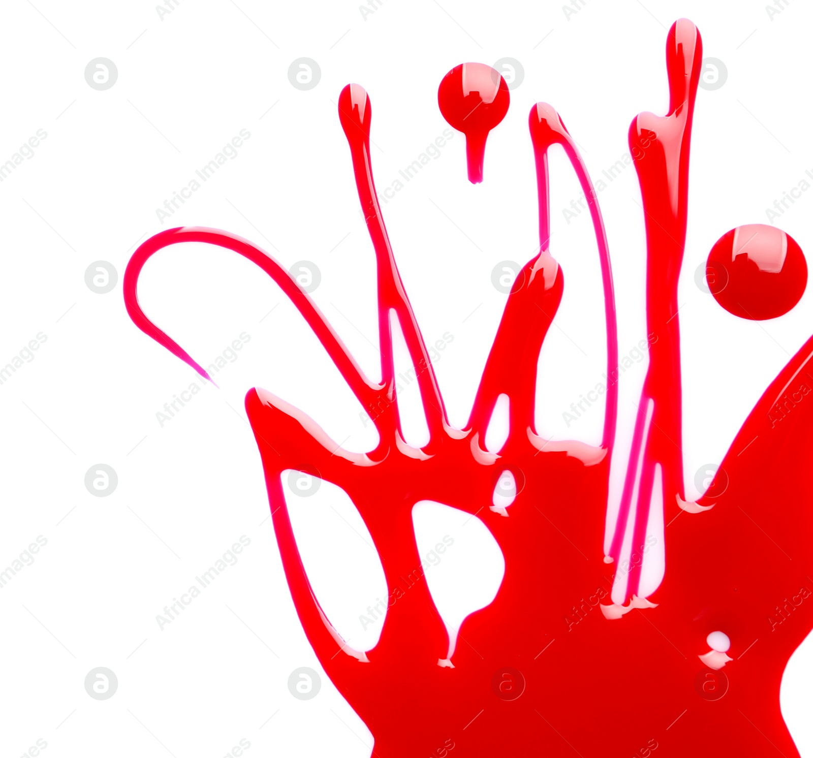 Photo of Blot of colorful nail polish on white background