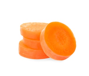 Photo of Ripe sliced carrot on white background