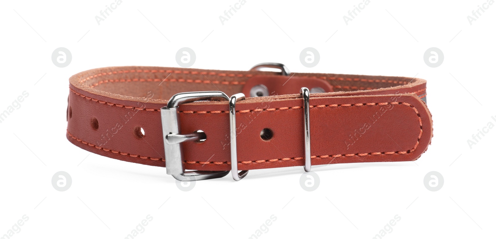 Photo of Brown leather dog collar isolated on white