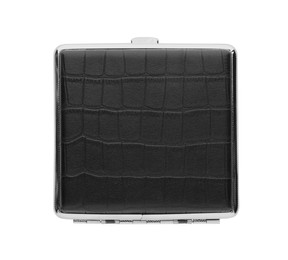 Stylish leather cigarette case isolated on white