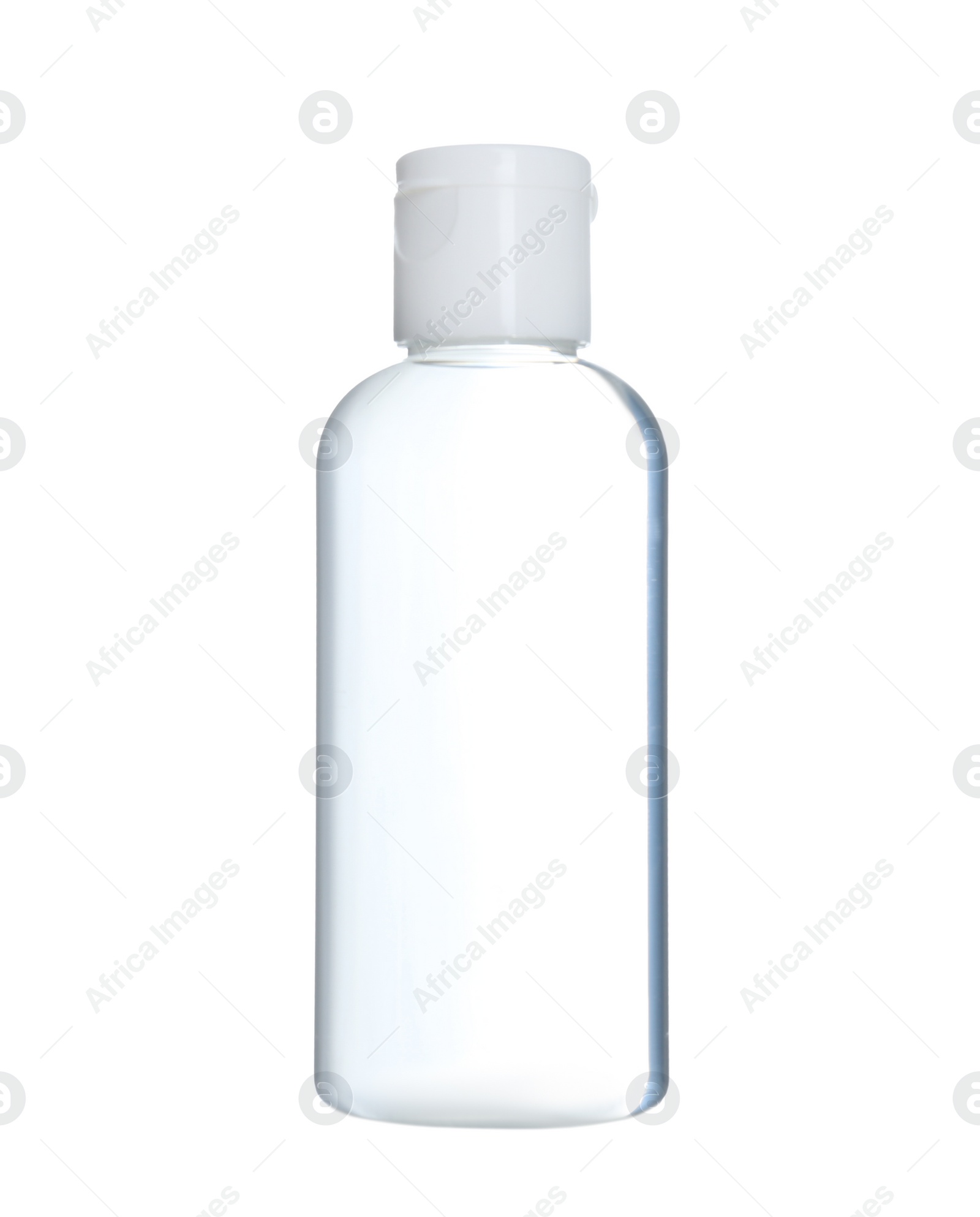 Photo of Bottle of antiseptic gel isolated on white