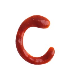 Photo of Letter C written with ketchup on white background