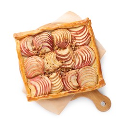 Photo of Fresh apple galette isolated on white, top view