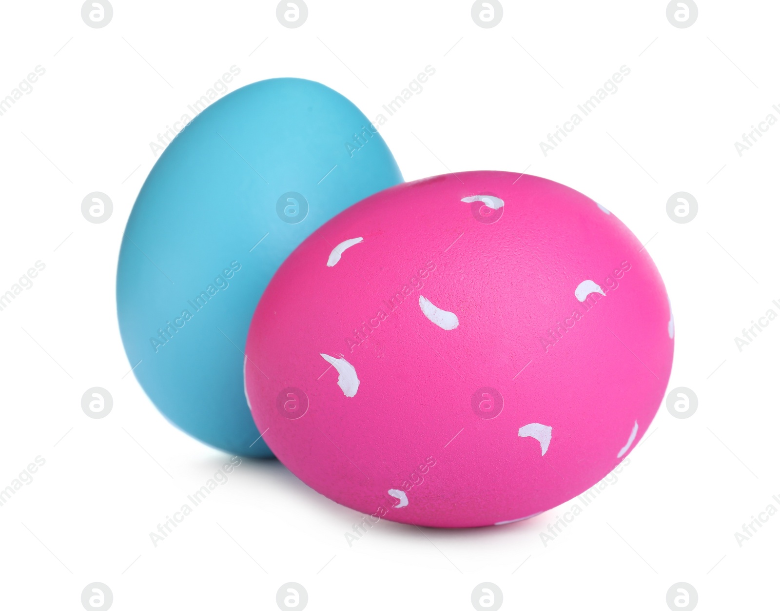 Photo of Colorful eggs on white background. Happy Easter