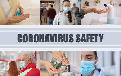 Image of Collage with different photos devoted coronavirus outbreak. Be in safety