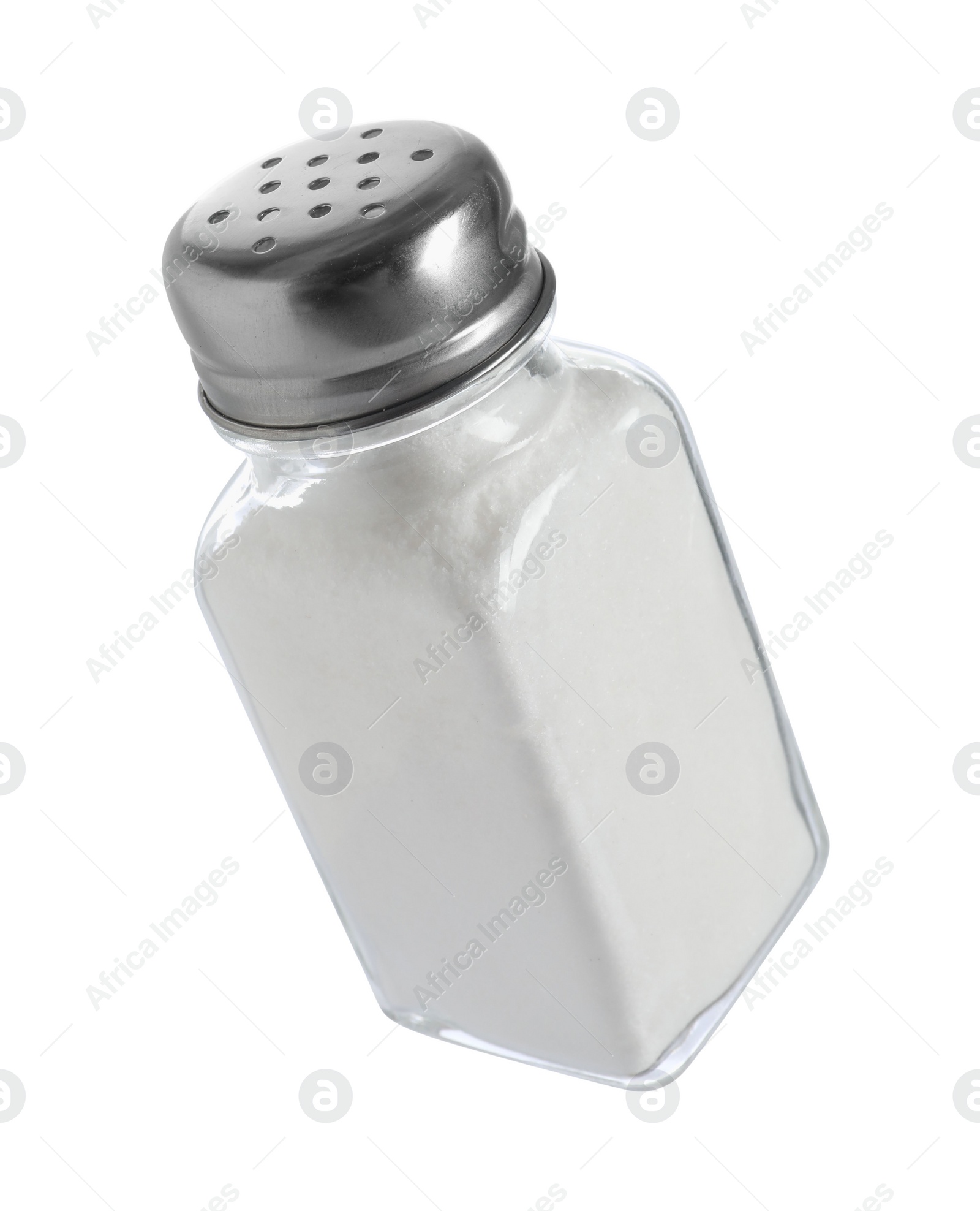 Photo of One shaker with salt isolated on white