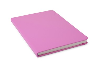 Photo of Closed pink office notebook isolated on white