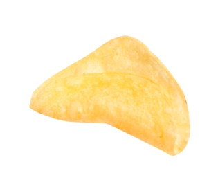 Tasty crispy potato chip on white background