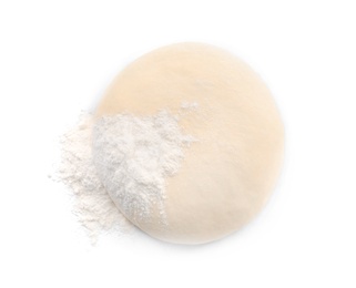 Fresh raw dough on white background