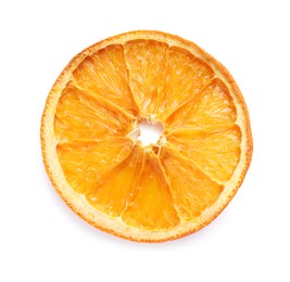 Photo of Delicious dry orange slice isolated on white, top view