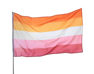 Photo of Bright lesbian flag fluttering on white background