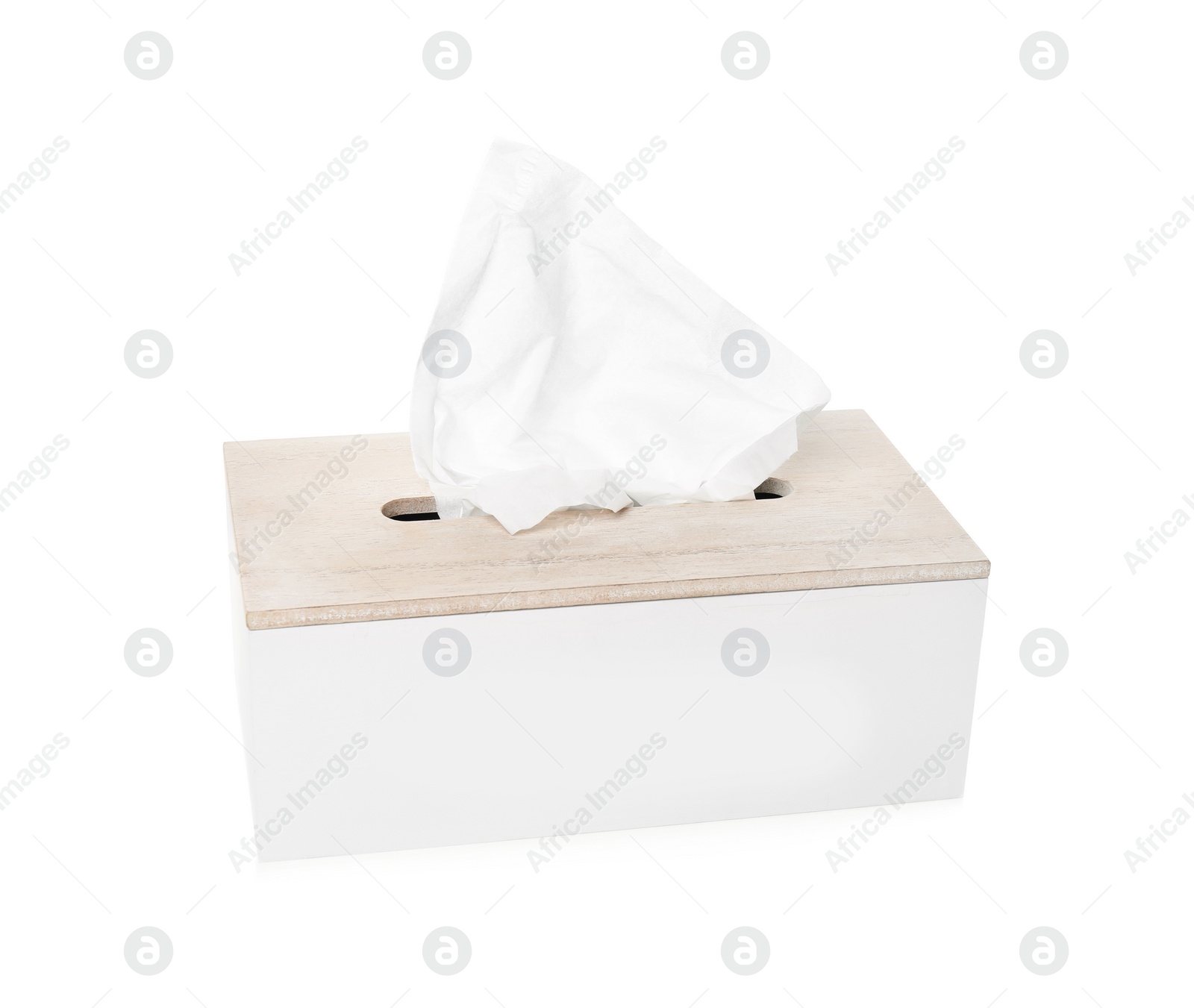 Photo of Holder with paper tissues isolated on white