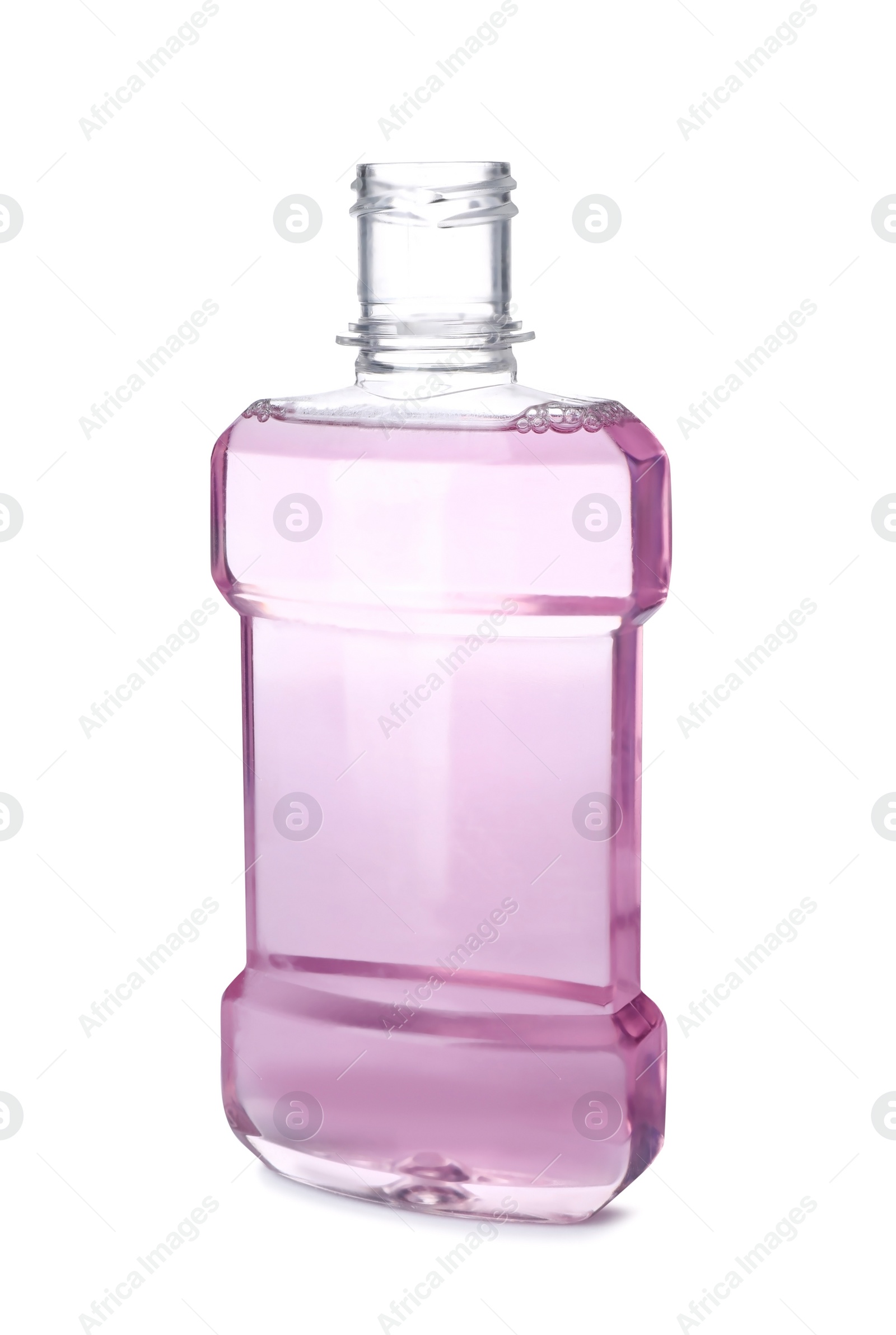 Photo of Bottle with mouthwash for teeth care on white background