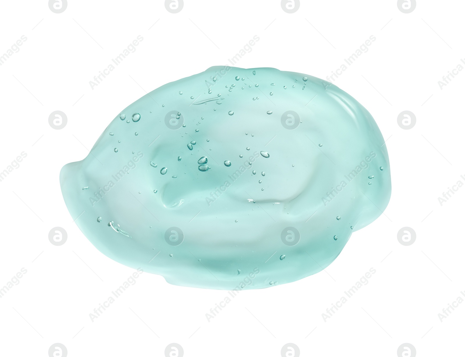 Photo of Sample of turquoise facial gel on white background, top view