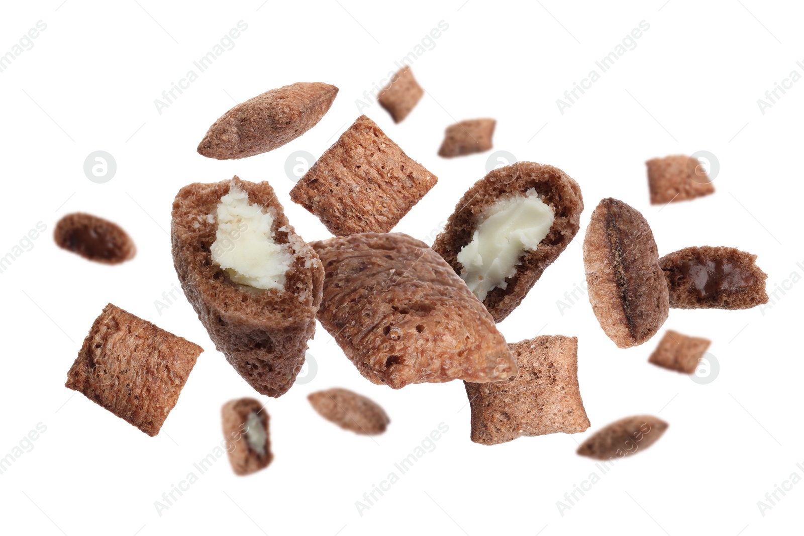 Image of Sweet crispy corn pads flying on white background 