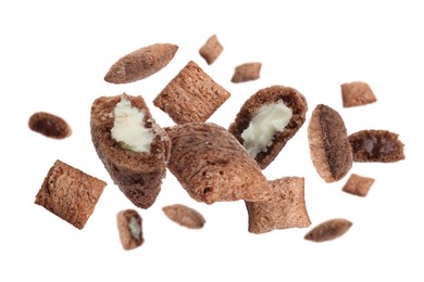 Image of Sweet crispy corn pads flying on white background 