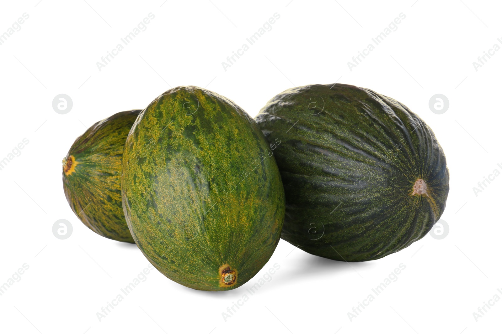 Photo of Whole tasty ripe melons on white background