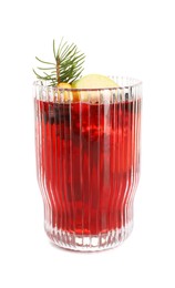 Aromatic Christmas Sangria drink in glass isolated on white