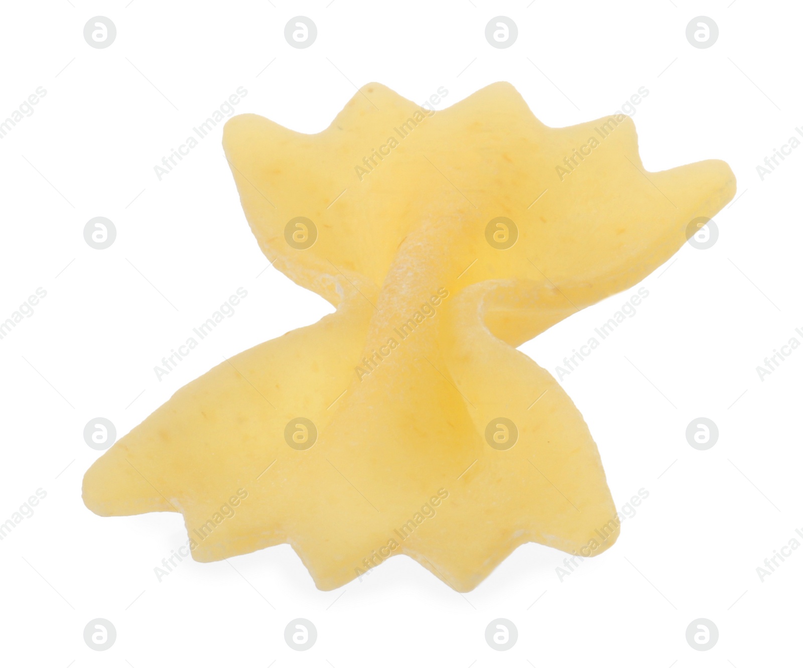 Photo of One piece of raw farfalle pasta isolated on white