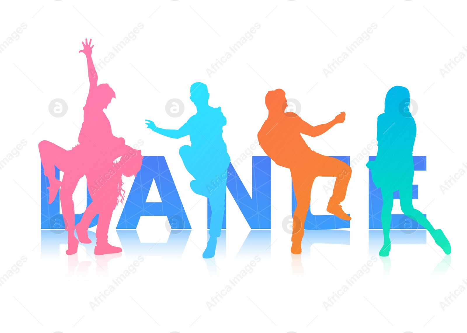 Illustration of Colorful silhouettes of people dancing on white background. Illustration