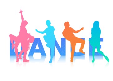 Illustration of Colorful silhouettes of people dancing on white background. Illustration