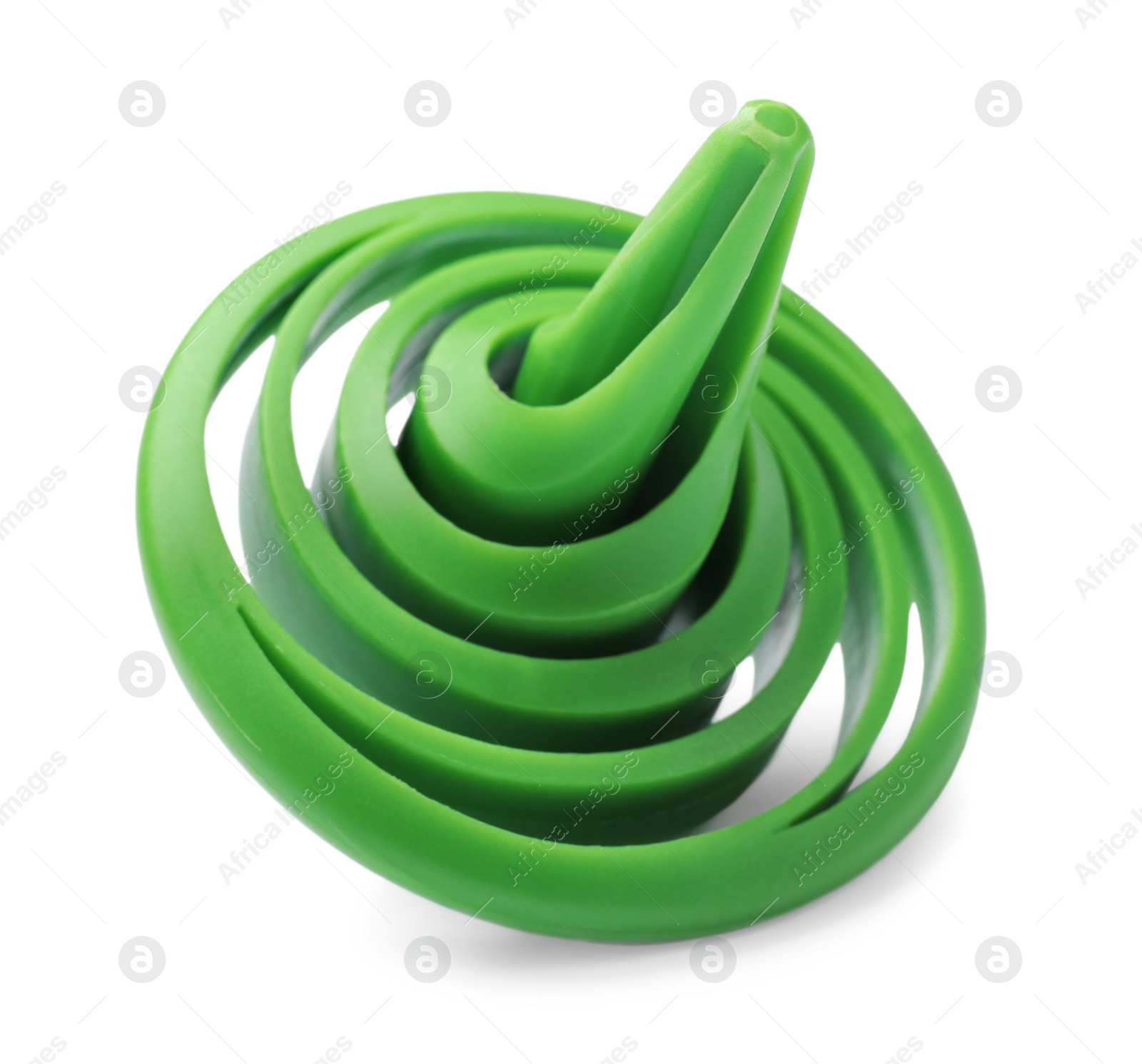 Photo of One green spinning top isolated on white