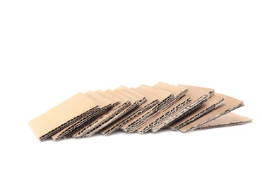 Photo of Brown cardboard on white background. Recyclable material