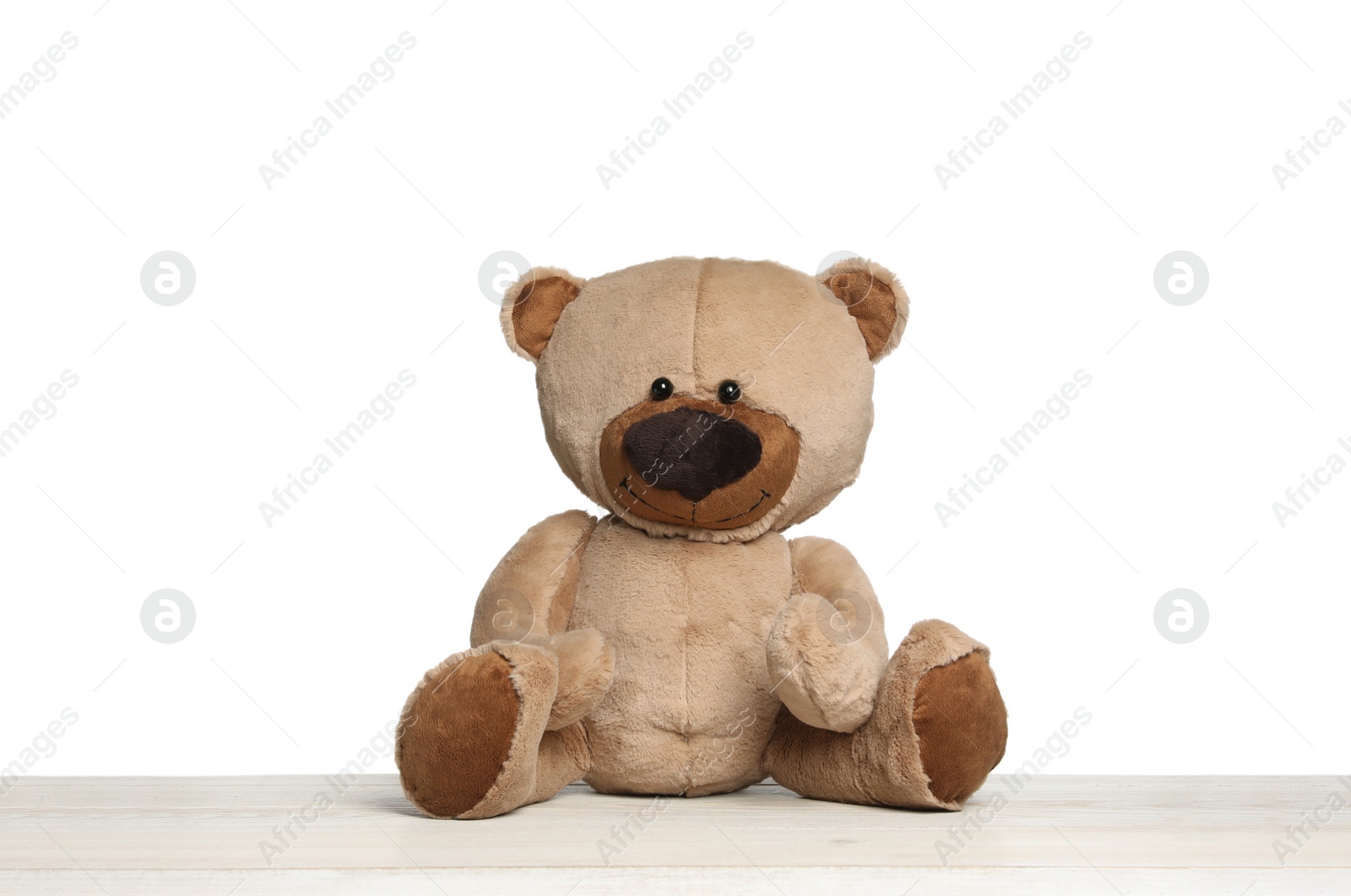 Photo of Cute teddy bear isolated on white. Child`s toy