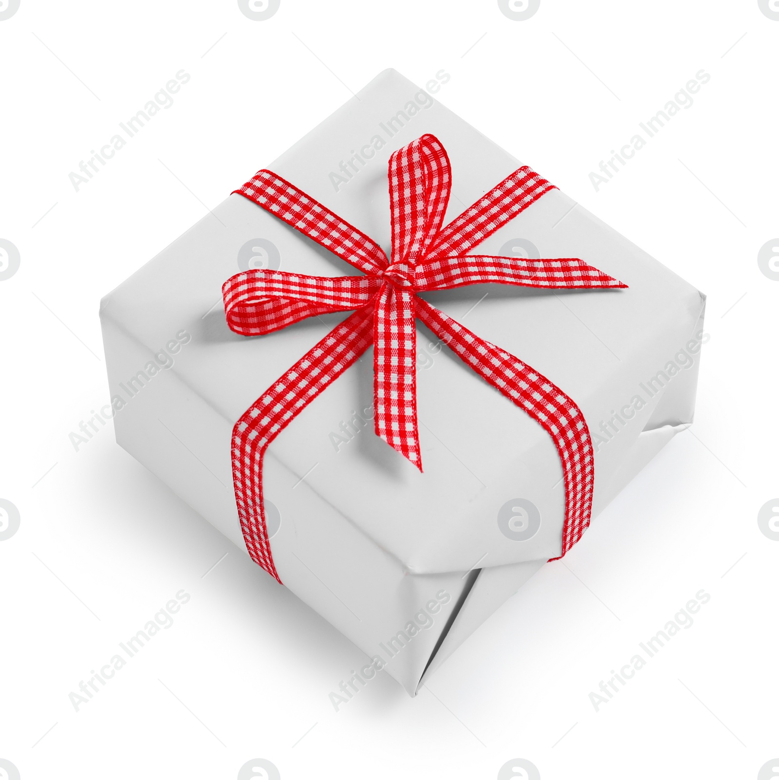 Photo of Beautifully wrapped gift box on white background