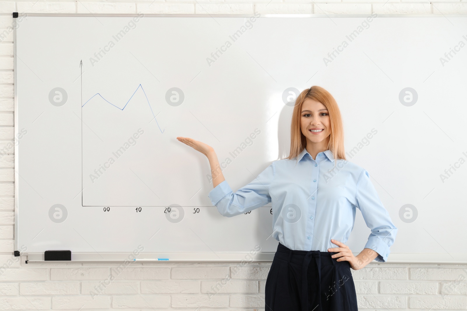 Photo of Professional business trainer near whiteboard in office