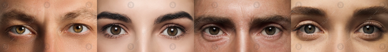 Image of Collage with photos of people with beautiful eyes of different colors. Banner design