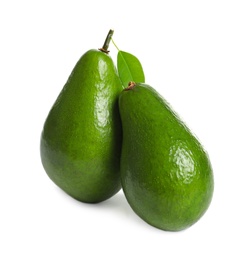 Photo of Ripe fresh avocados on white background