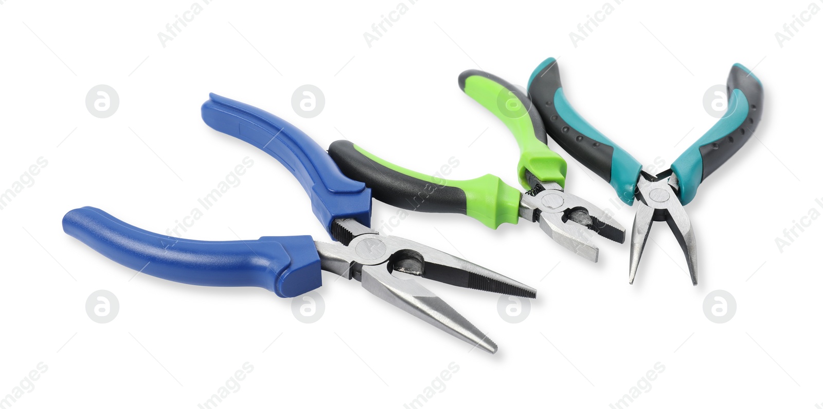 Photo of Different pliers isolated on white. Construction tool