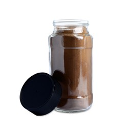 Glass jar of instant coffee isolated on white