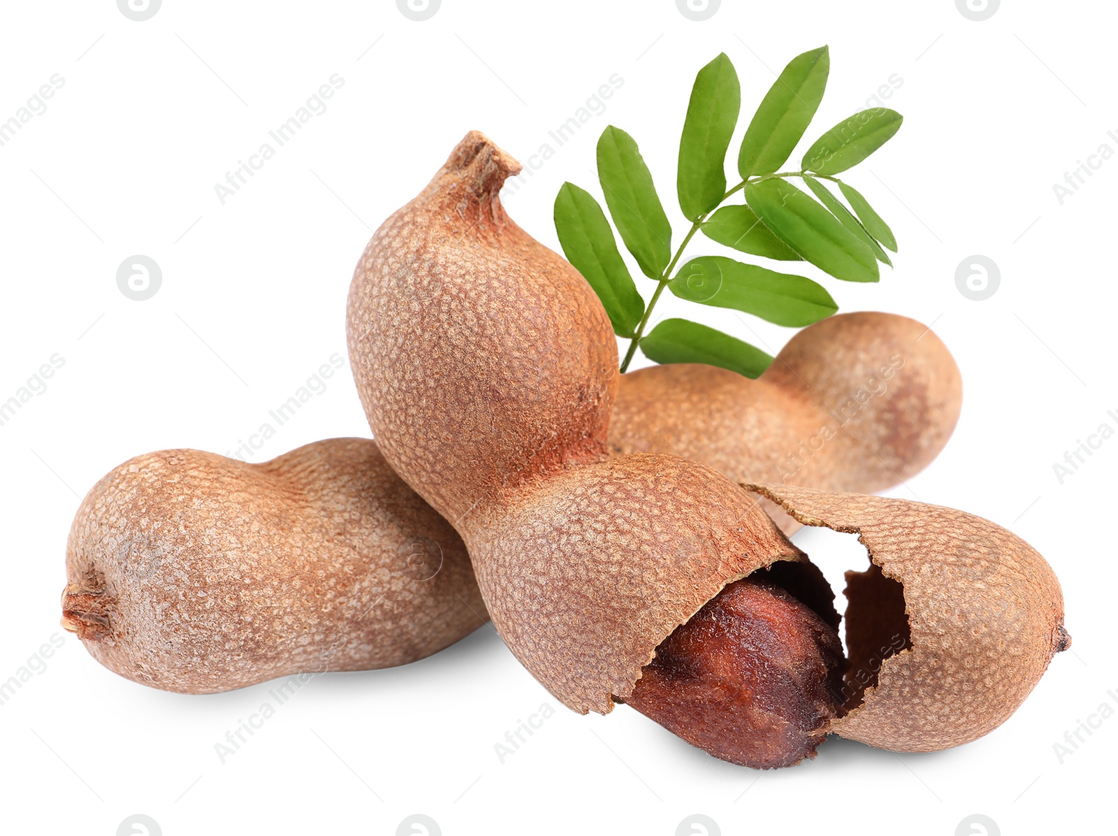 Image of Delicious ripe tamarinds on white background. Exotic fruit