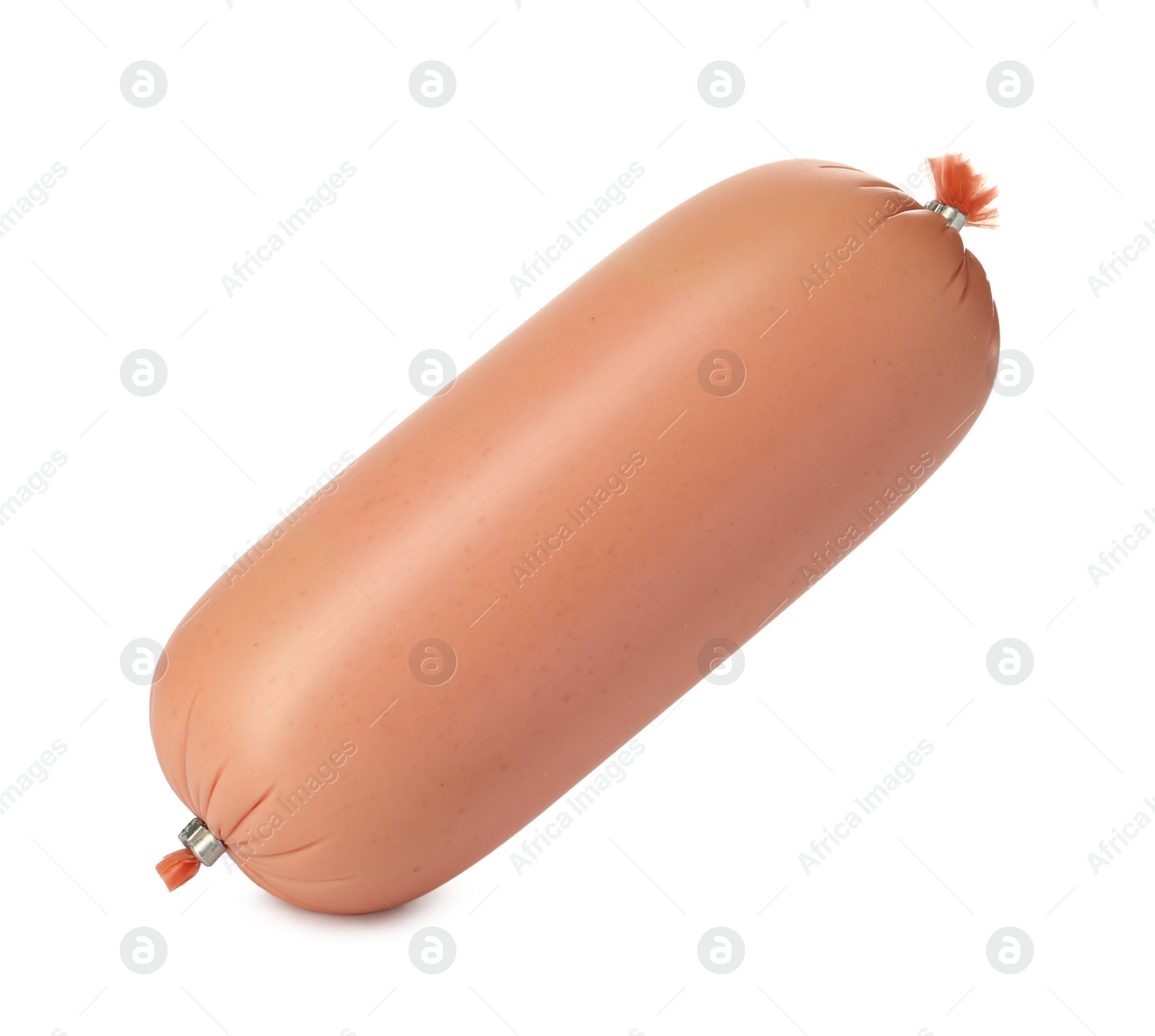 Photo of Tasty whole boiled sausage isolated on white