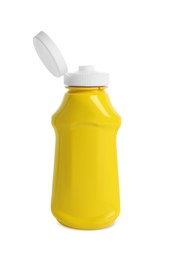 Spicy mustard in plastic bottle isolated on white