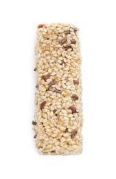 Photo of Tasty sesame seed bar isolated on white