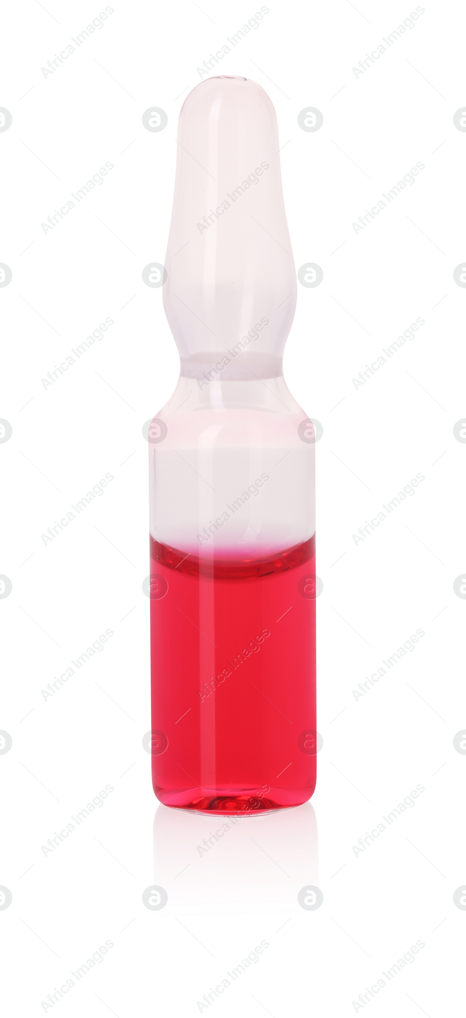 Photo of One glass ampoule with liquid isolated on white