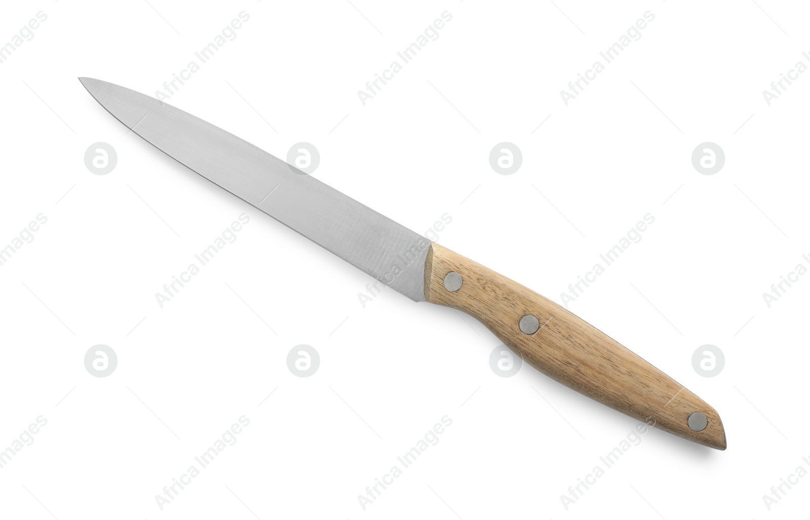 Photo of One sharp knife isolated on white, top view