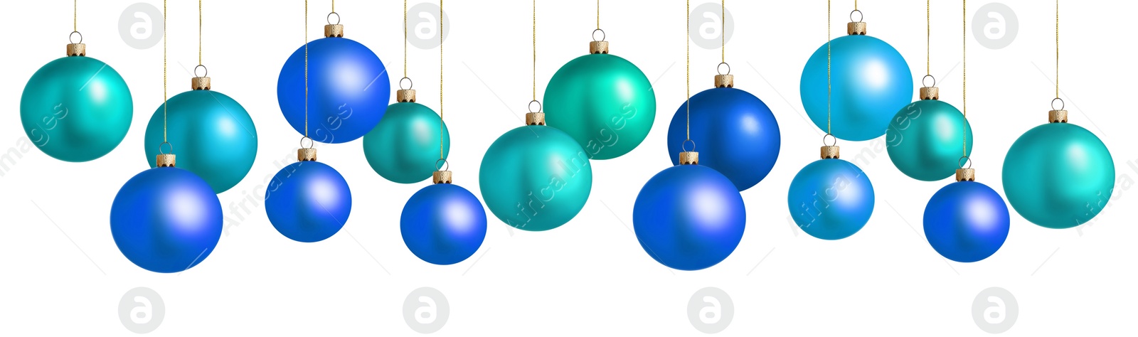 Image of Set of bright Christmas balls on white background. Banner design 